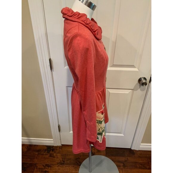 Nick & Mo Light Red Wooden Button Coat w/ Floral Patch, Size Small - Picture 4 of 7